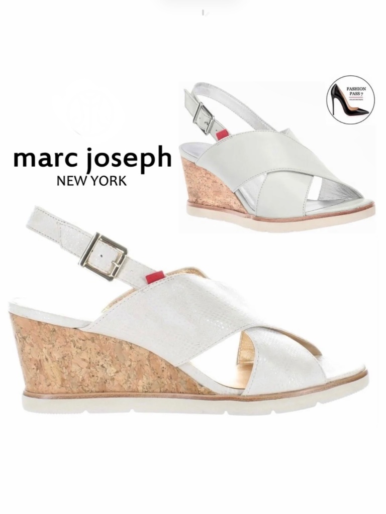 Marc Joseph Myrtle Beach Ivory White Leather Glaze Slingbacks Wedge Sandals 9